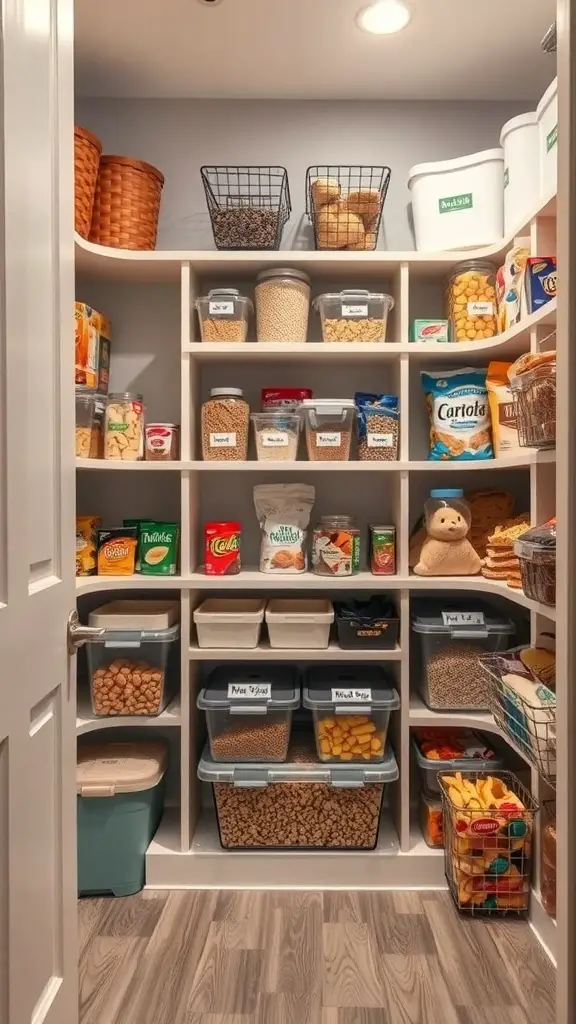 29+ Creative Bin Organization Ideas 5 Organized kitchen pantry with labeled bins and baskets