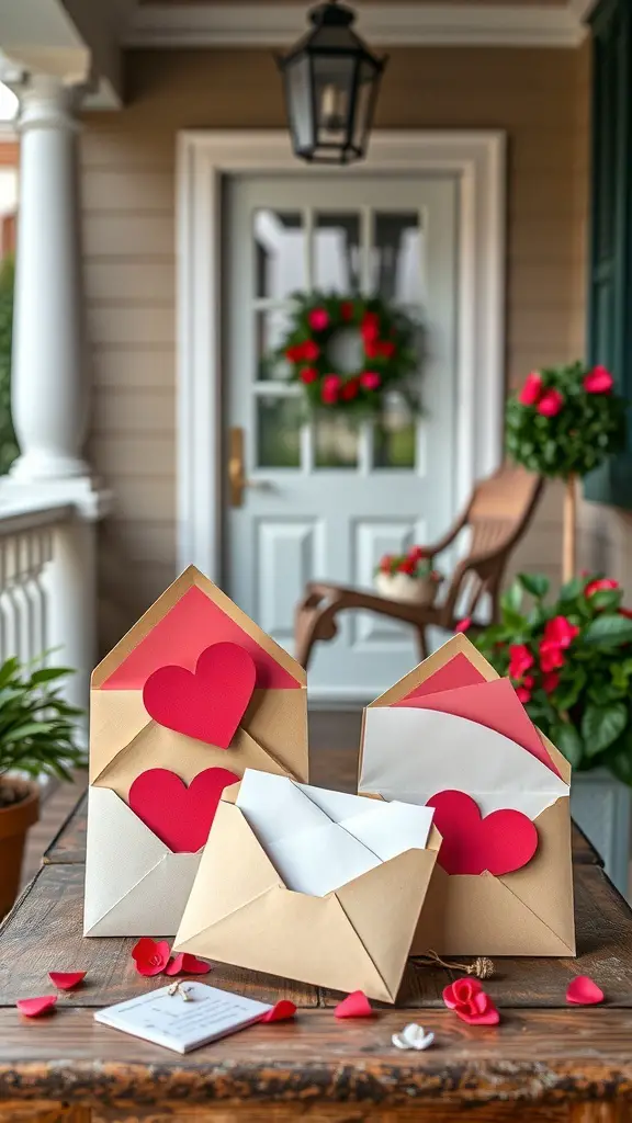 23+ Gorgeous Valentine's Day Porch Decor Ideas You’ll Love 12 A porch display featuring customized love letters in heart-shaped envelopes.