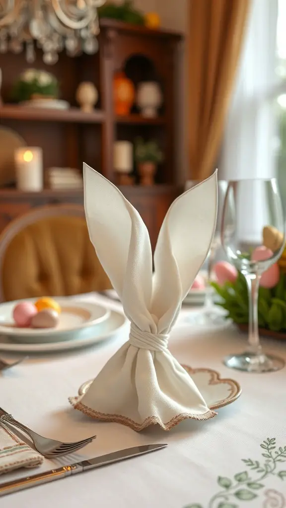 Bunny ear napkin holder on a beautifully set Easter table