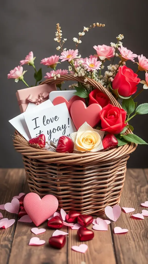 29+ Creative Valentine’s Crafts to Sell This Season 8 A beautifully arranged Valentine's Day gift basket with flowers, chocolates, and a heartfelt card.