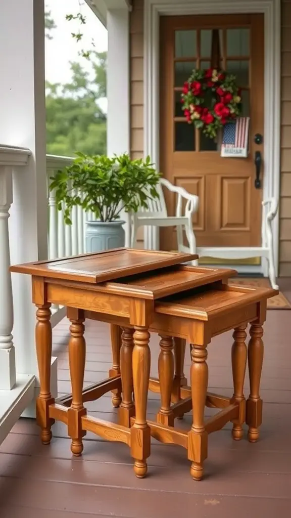 25+ Creative Porch Storage Ideas 11 A set of nesting tables with hidden storage on a porch