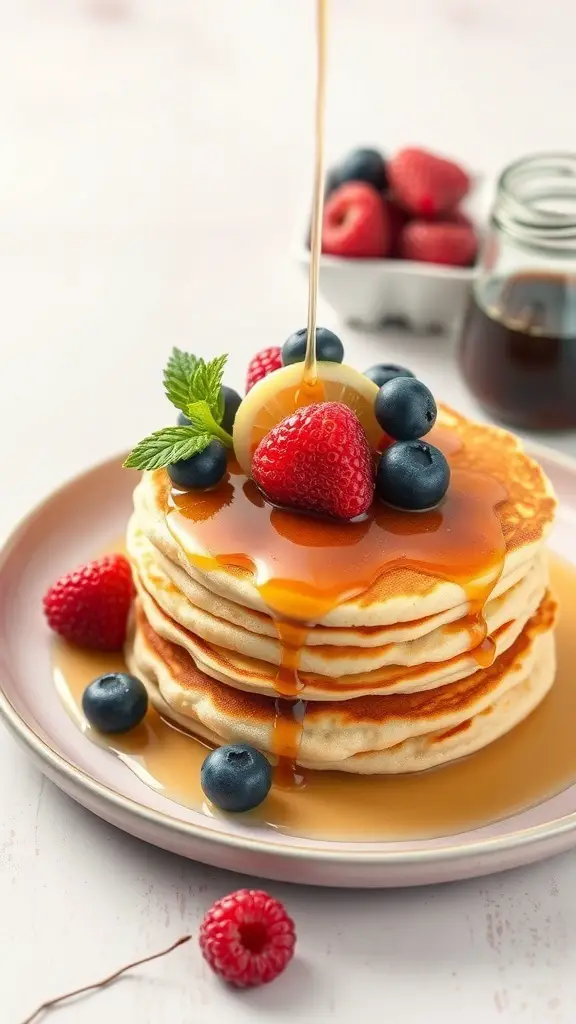 47+ Must-Try Easter Brunch Ideas for a Festive Celebration 7 Fluffy lemon ricotta pancakes topped with fresh berries and syrup