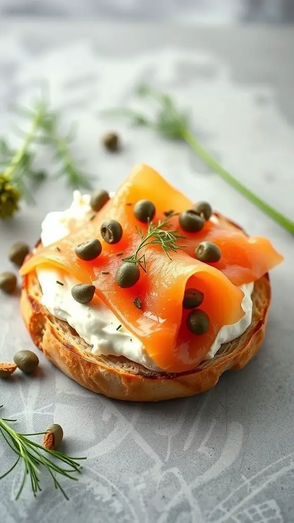 49+ Delicious Spring Breakfast Ideas to Brighten Your Morning 6 A toasted bagel topped with cream cheese, smoked salmon, capers, and fresh herbs.