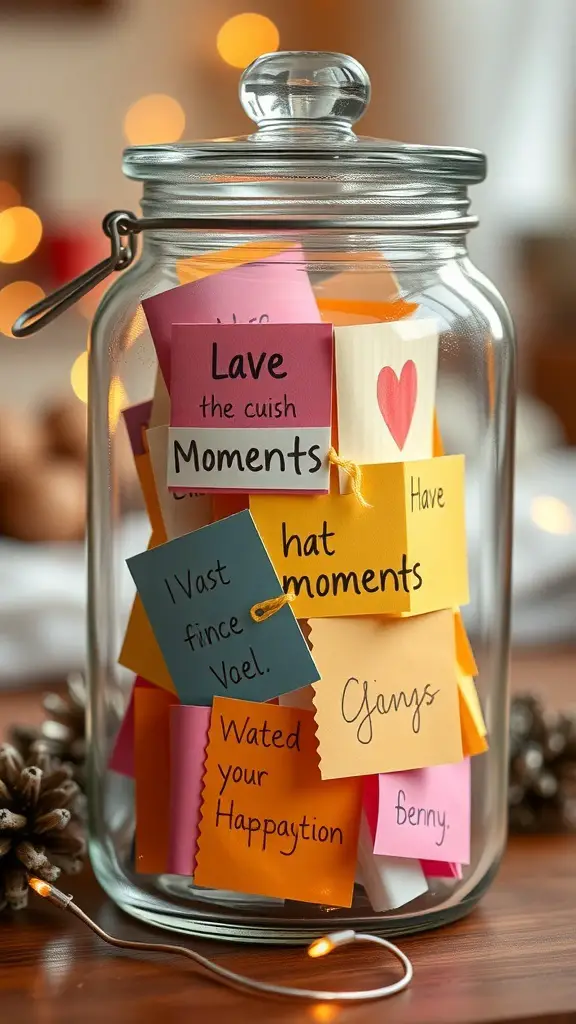 A glass jar filled with colorful notes, each representing a special memory or message.