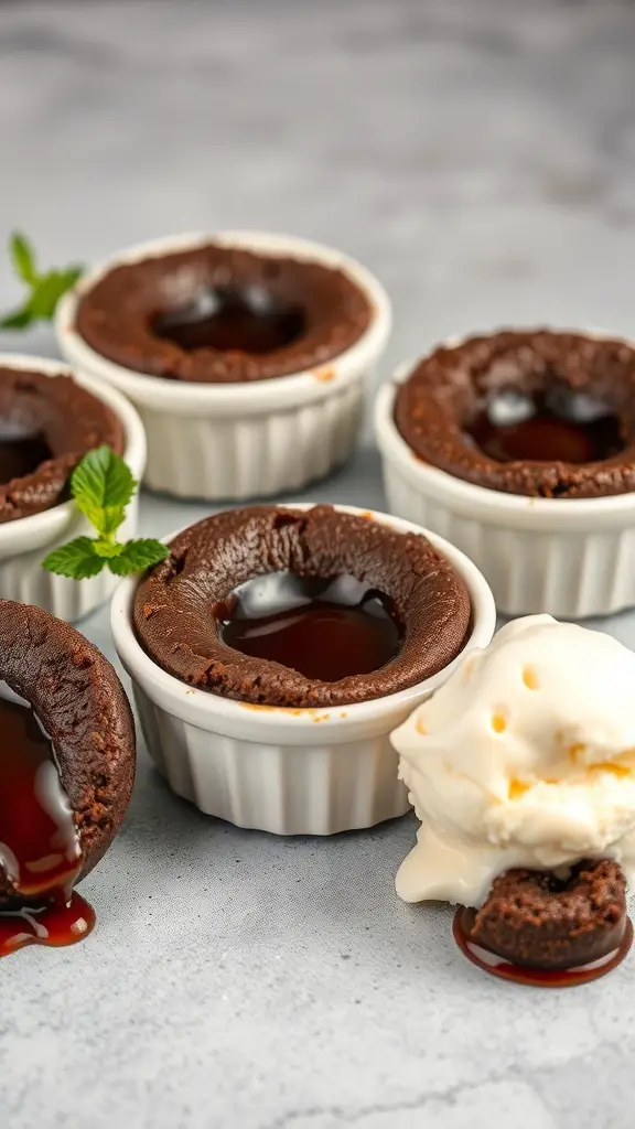 Chocolate lava cakes with molten centers served with vanilla ice cream