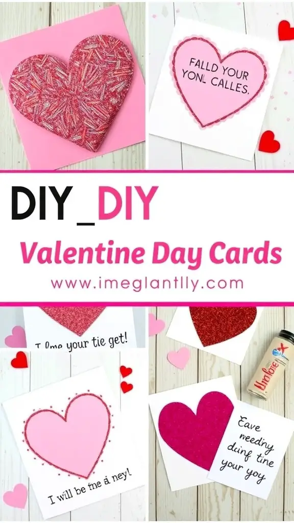 A collection of DIY Valentine's Day cards with heart designs and sweet messages.
