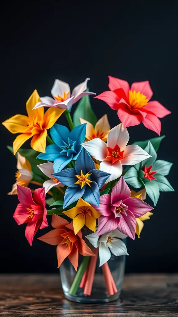 27+ Creative Valentine's Crafts for Adults to Ignite Romance 12 A vibrant bouquet of origami flowers in various colors and shapes.