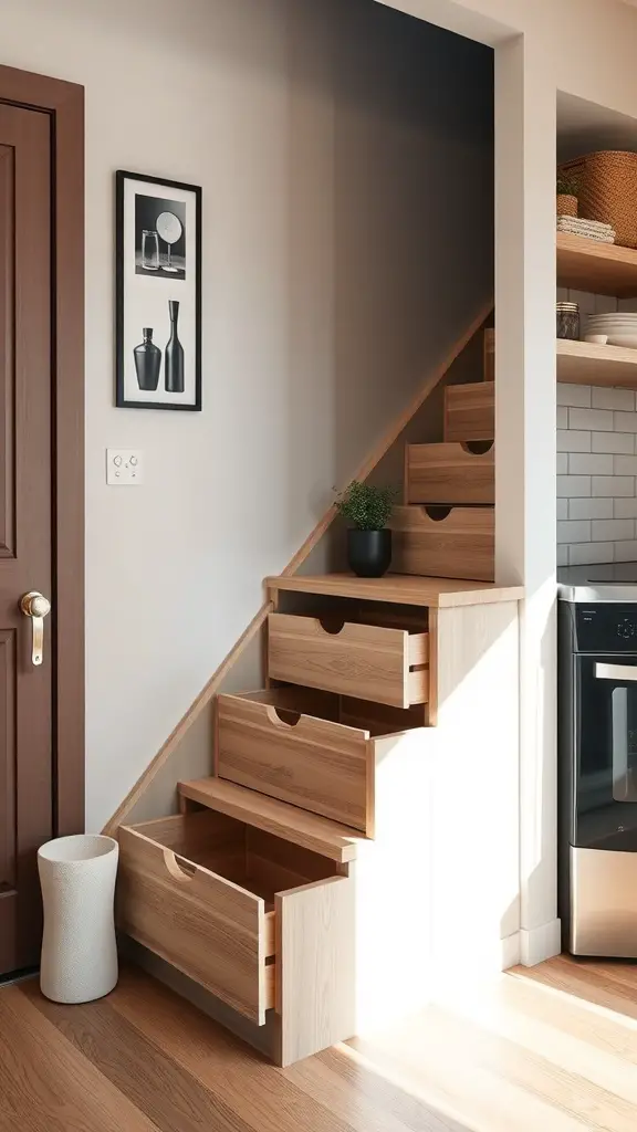 29+ Clever Kitchen Storage Ideas to Maximize Space 10 Stairs with built-in wooden drawers for storage