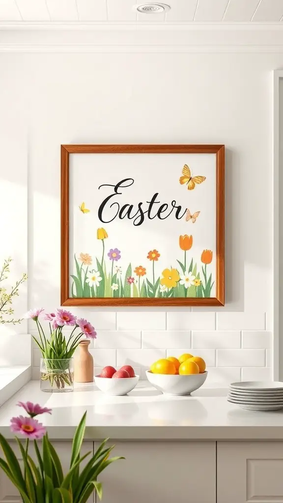 Spring-themed wall art featuring the word 'Easter' with flowers and butterflies