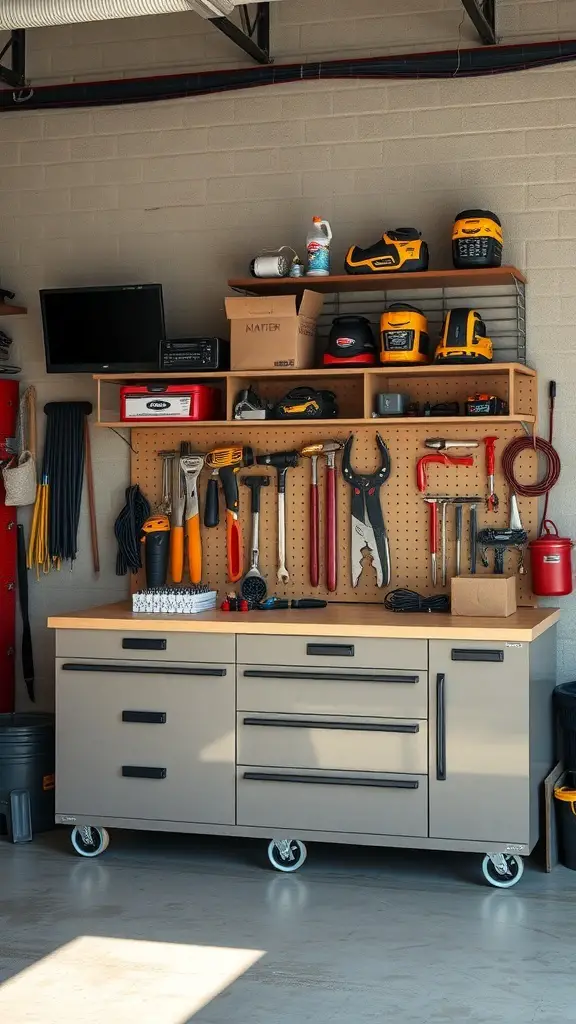 27+ Stylish Garage Cabinet Ideas for an Organized Space 11 Heavy-duty garage cabinet with tools and equipment organized on a pegboard