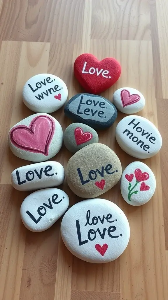 27+ Creative Valentine's Crafts for Adults to Ignite Romance 14 Decorative love stones with various messages and designs