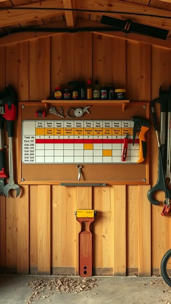 29+ Clever Tool Shed Organization Ideas You Need to Try 11 A well-organized tool shed featuring a maintenance schedule for tools.