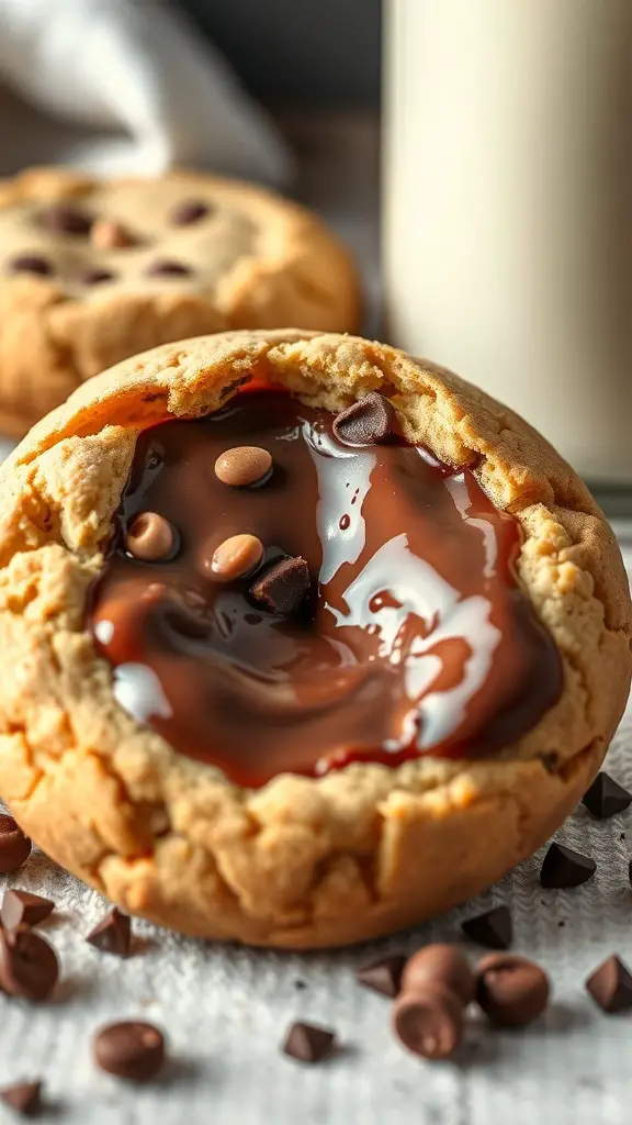 Nutella-stuffed sugar cookie with melted chocolate filling