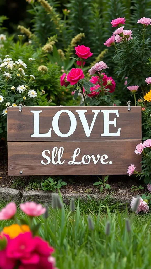 29+ Creative Upcycled Valentine’s Day Decorations to Make This Year 15 A wooden pallet sign with the word 'LOVE' and 'Sll Love.' surrounded by colorful flowers.