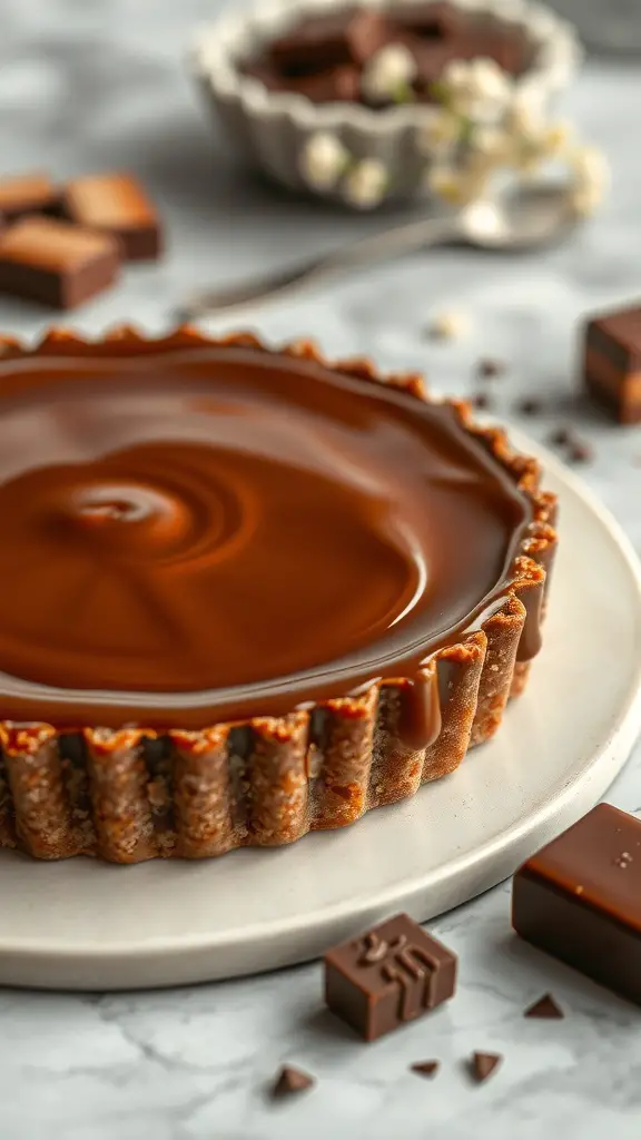 45+ Delightful Easter Desserts You Must Try This Year 10 A beautifully presented caramel chocolate tart with a glossy chocolate topping and a crumbly crust.
