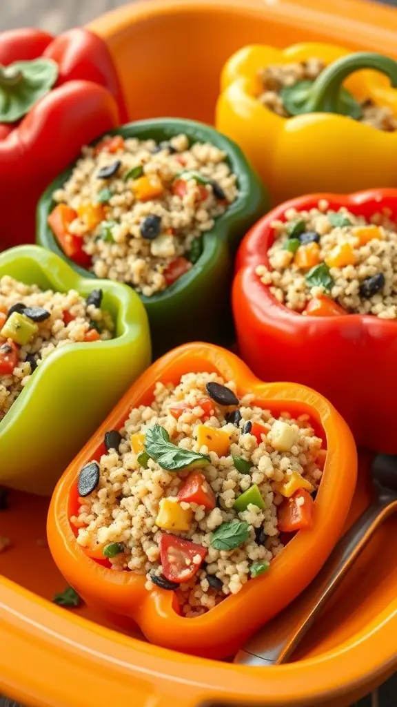 Colorful stuffed bell peppers filled with quinoa and vegetables