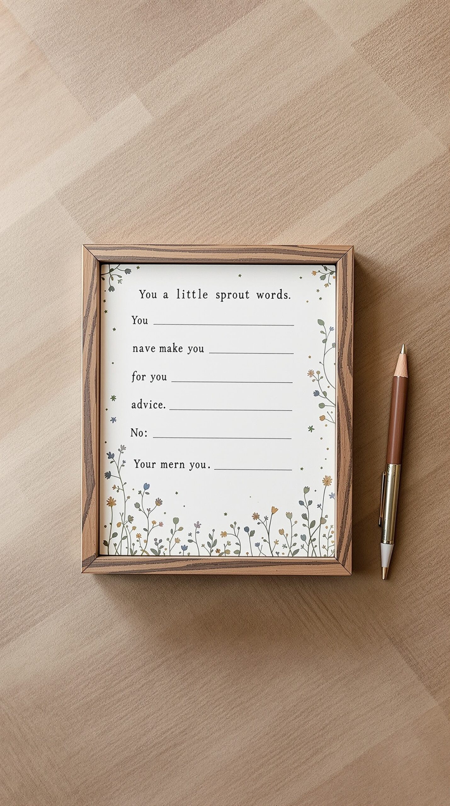 A framed guest book page with floral designs and fill-in-the-blank prompts for baby shower guests.