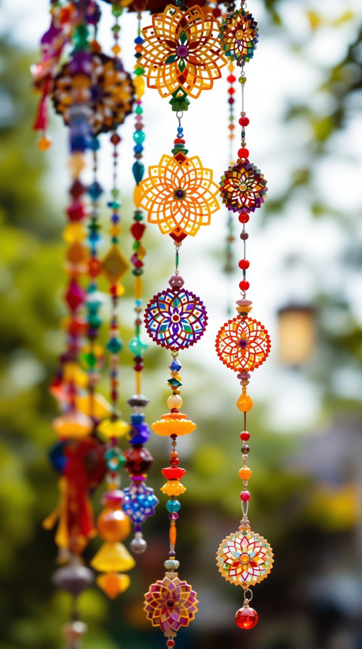 27+ DIY Wind Chime Ideas You Can Make on a Budget (Beautiful & Easy Projects) 7 Colorful beaded wind chimes hanging outdoors