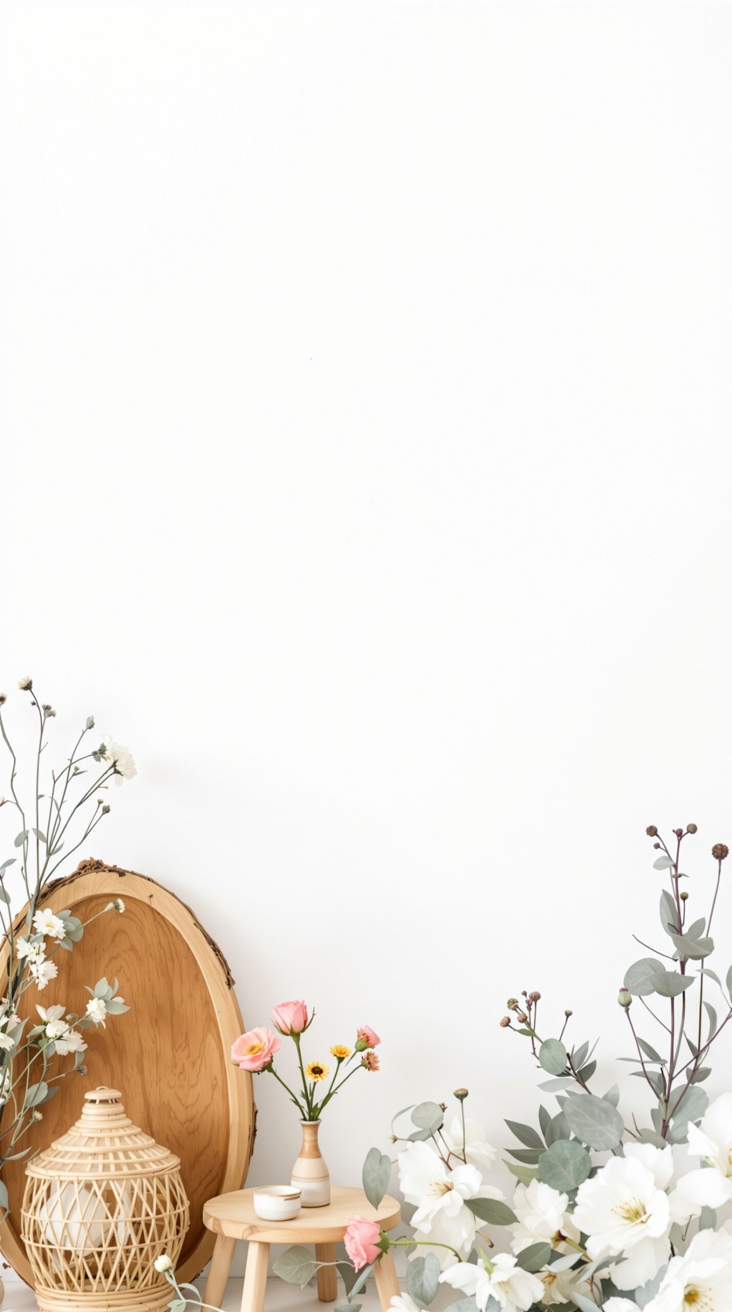 Natural wood and floral decor for a baby shower