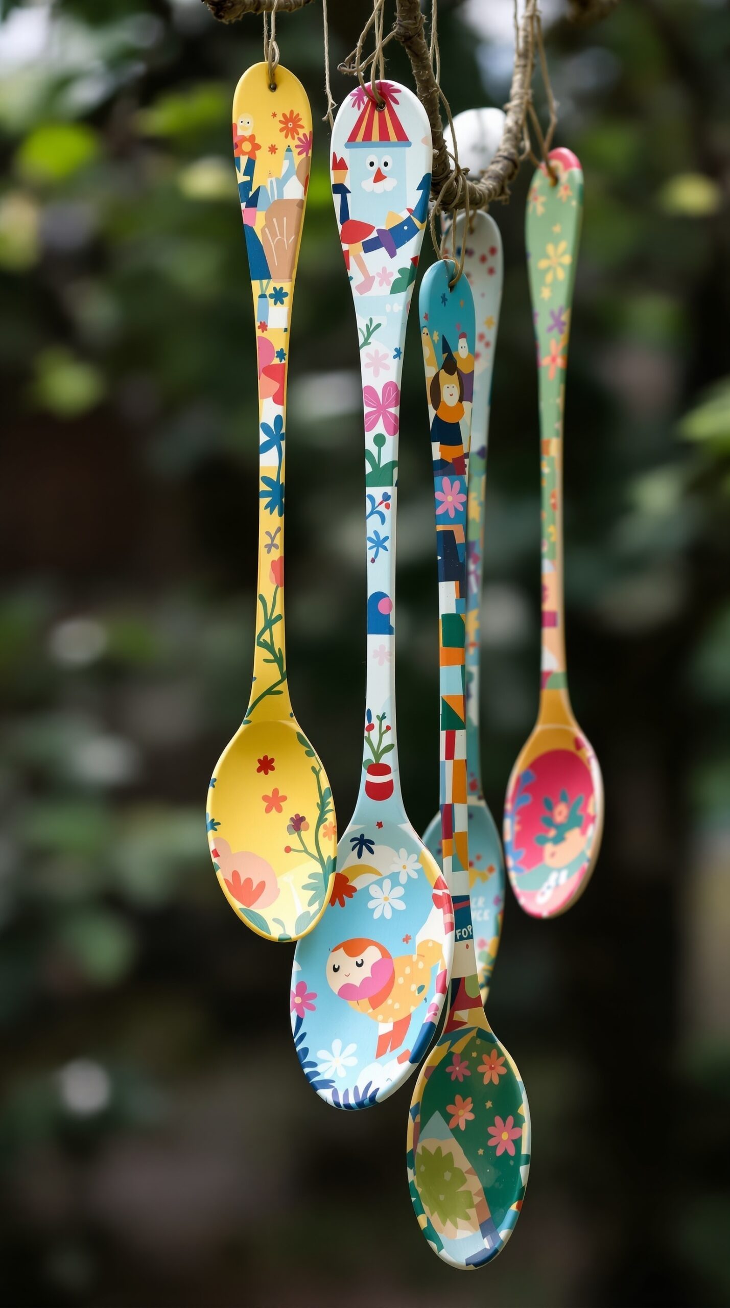 27+ DIY Wind Chime Ideas You Can Make on a Budget (Beautiful & Easy Projects) 3 Colorful wooden spoons hanging as wind chimes
