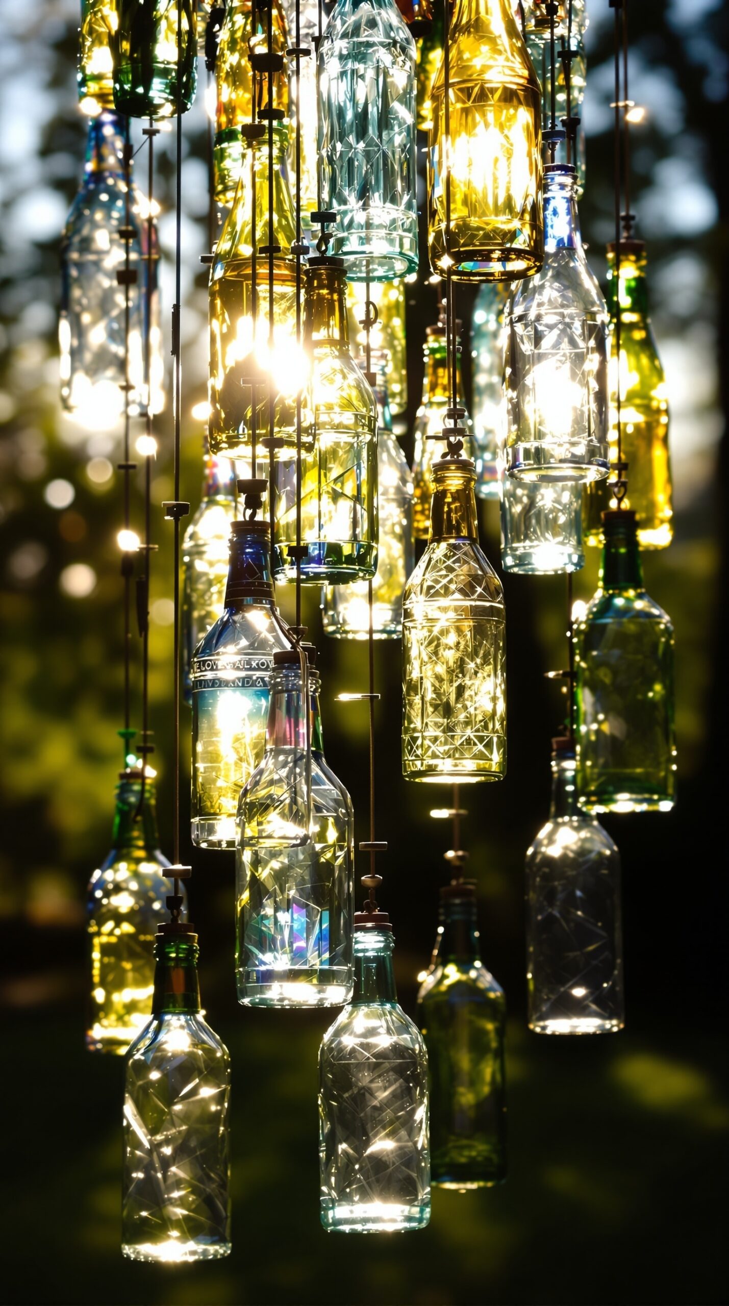 27+ DIY Wind Chime Ideas You Can Make on a Budget (Beautiful & Easy Projects) 8 Colorful glass bottle wind chimes hanging in sunlight