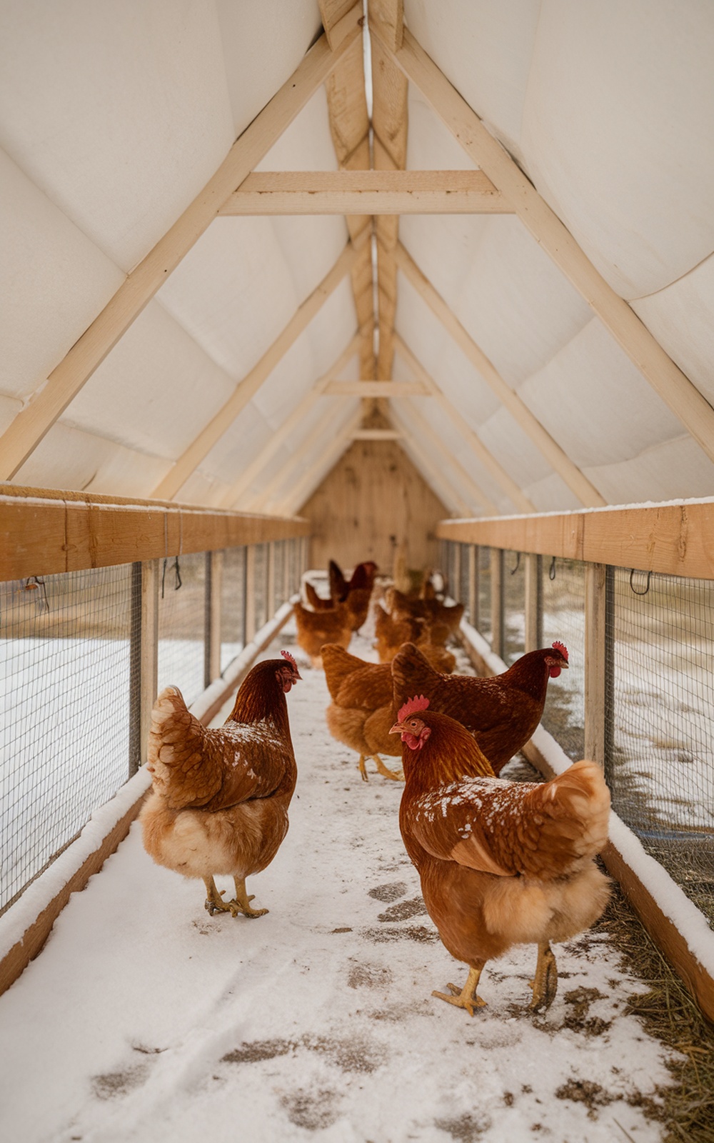 29+ DIY Chicken Coop Plans for a Practical Backyard Setup 10 A chicken coop designed for cold climates with hens walking on snow inside