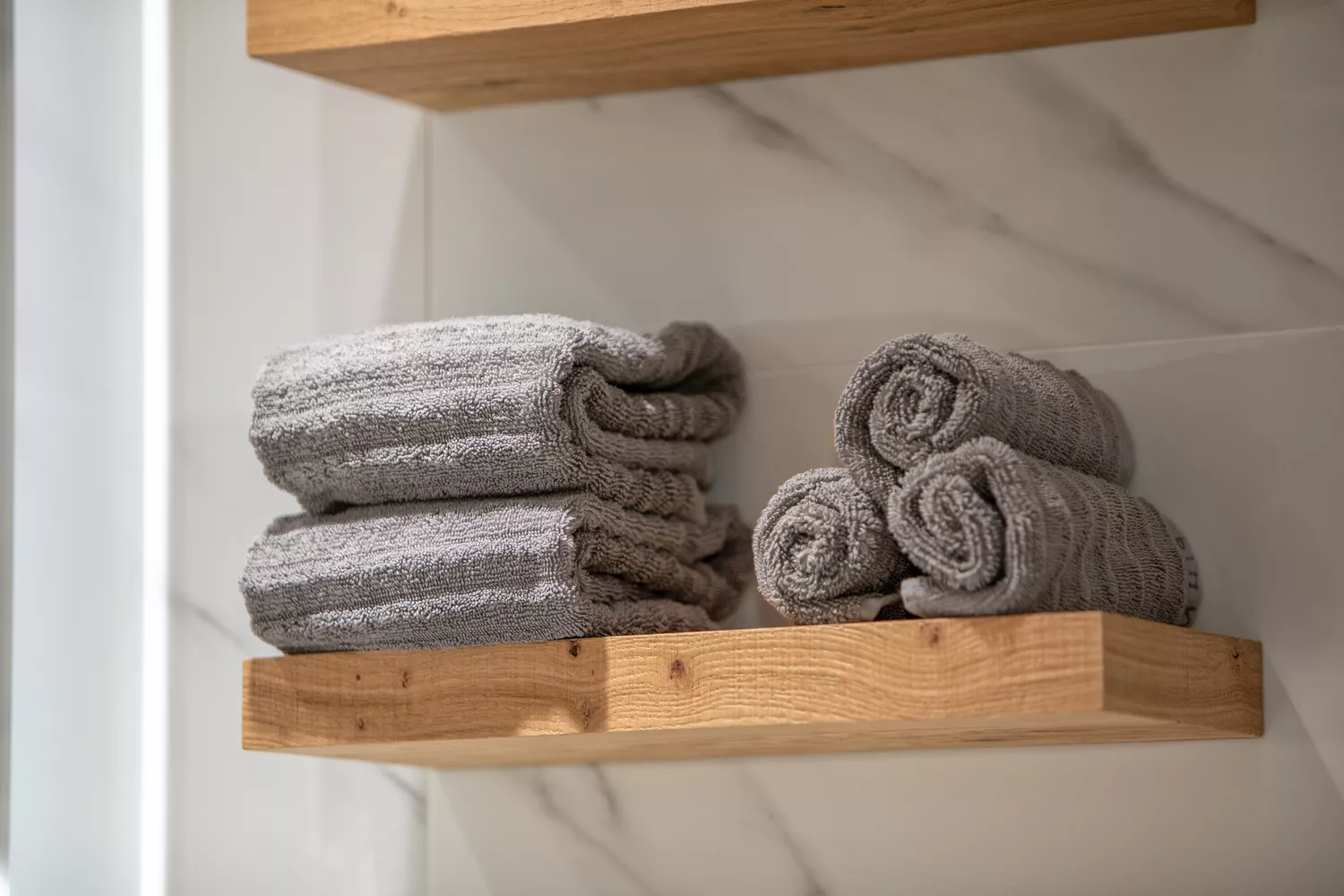 29+ Bathroom Towel Storage Ideas for a Clean and Organized Space 4 Wooden Floating Wall Shelf Stacking