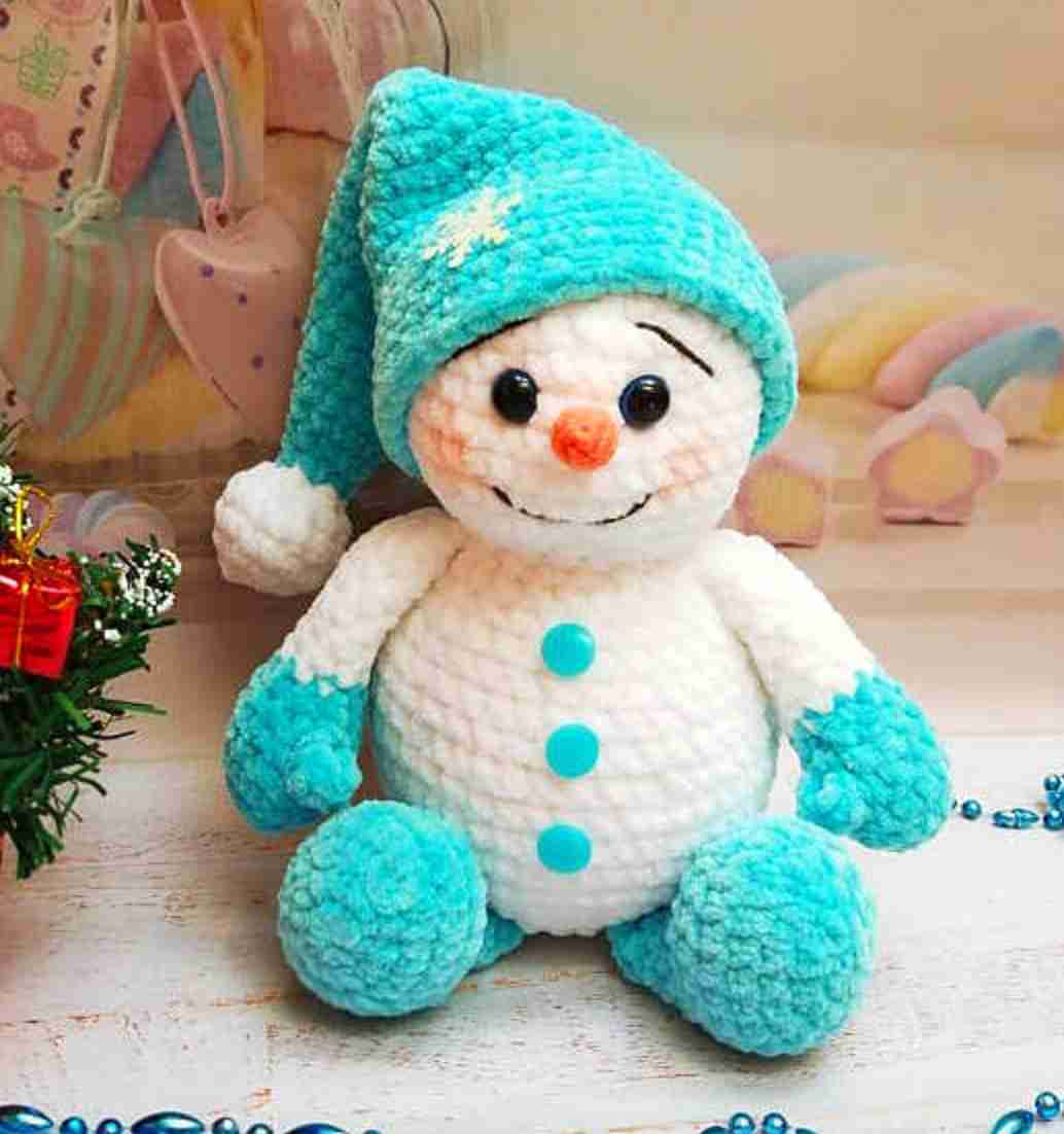 Plush Snowman in Teal Hat