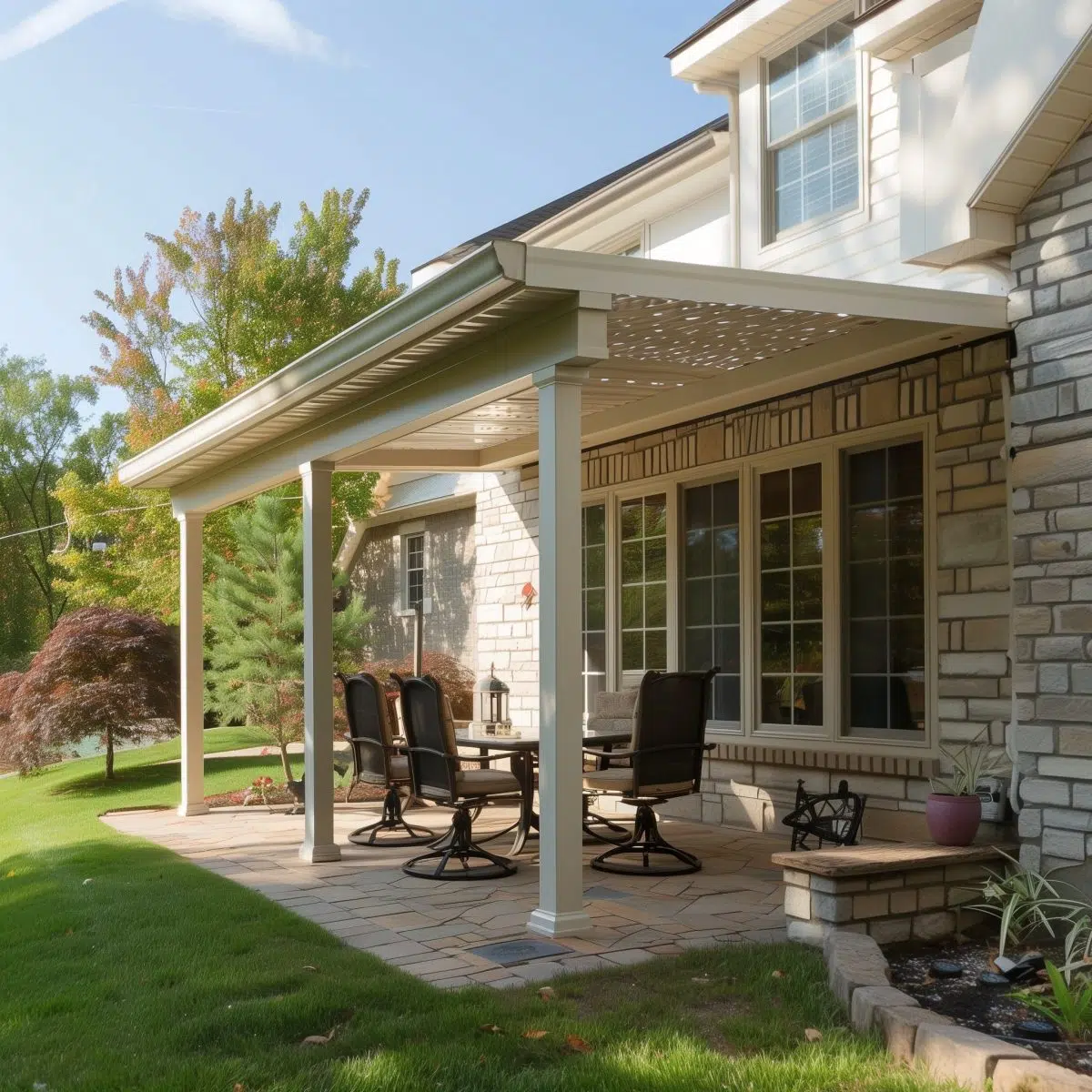White Aluminum Pavilion over Stone Deck