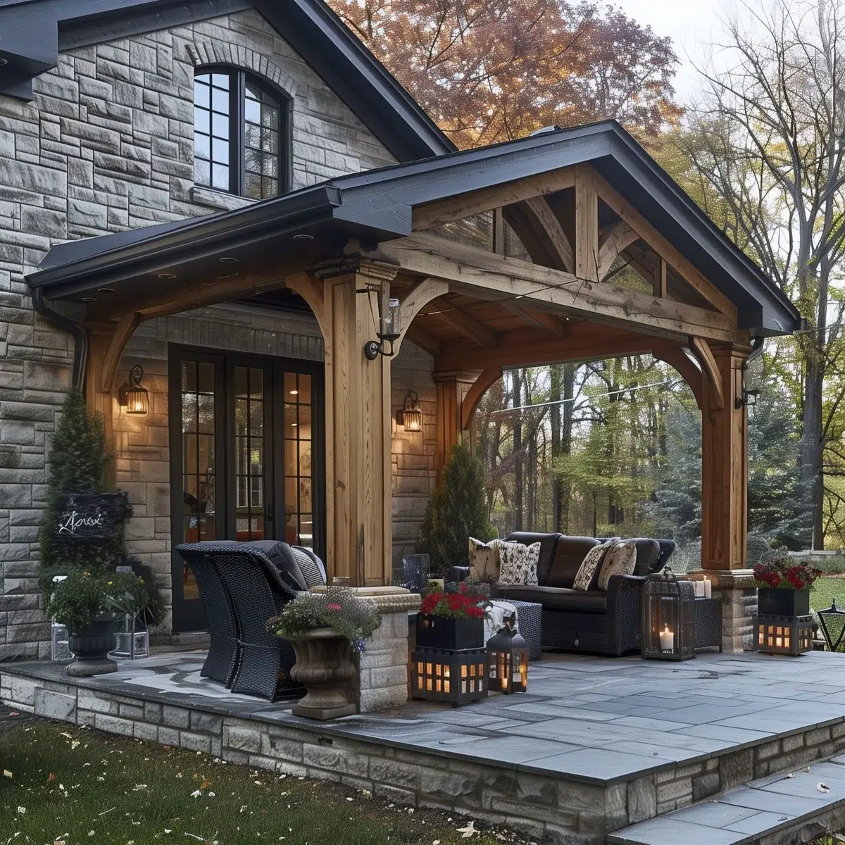 Rustic Timber Frame Vaulted Porch