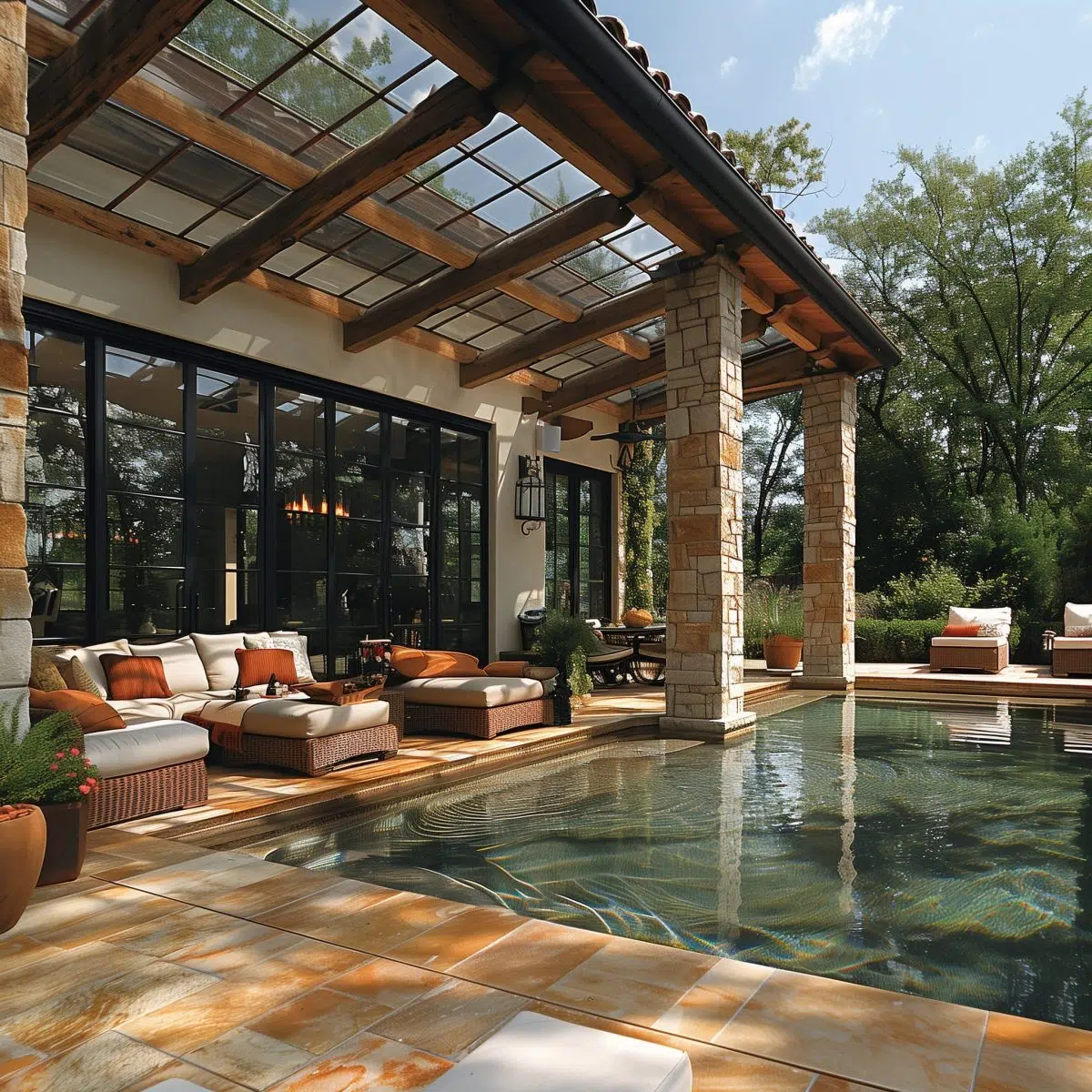 Glass Top Pergola beside Outdoor Pool