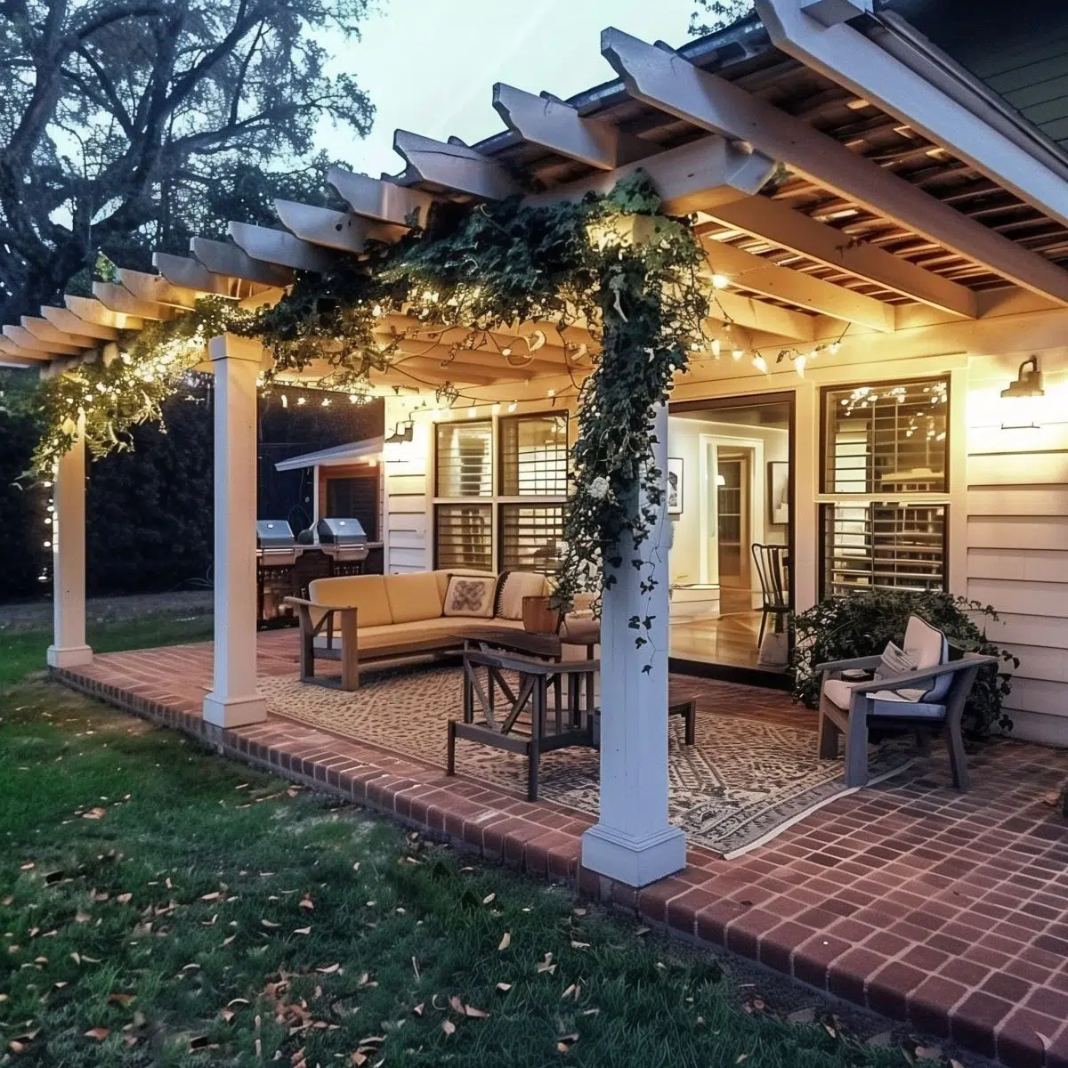 Ivy Covered Pergola over Brick Deck