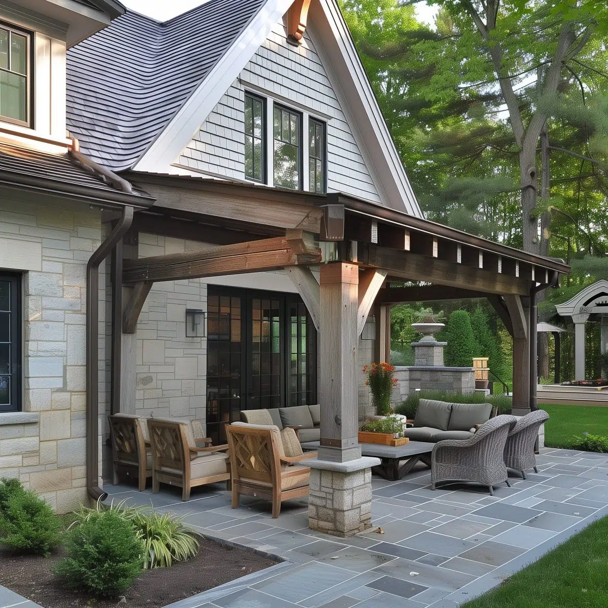 Slate Paver Porch with Exposed Timber Girders
