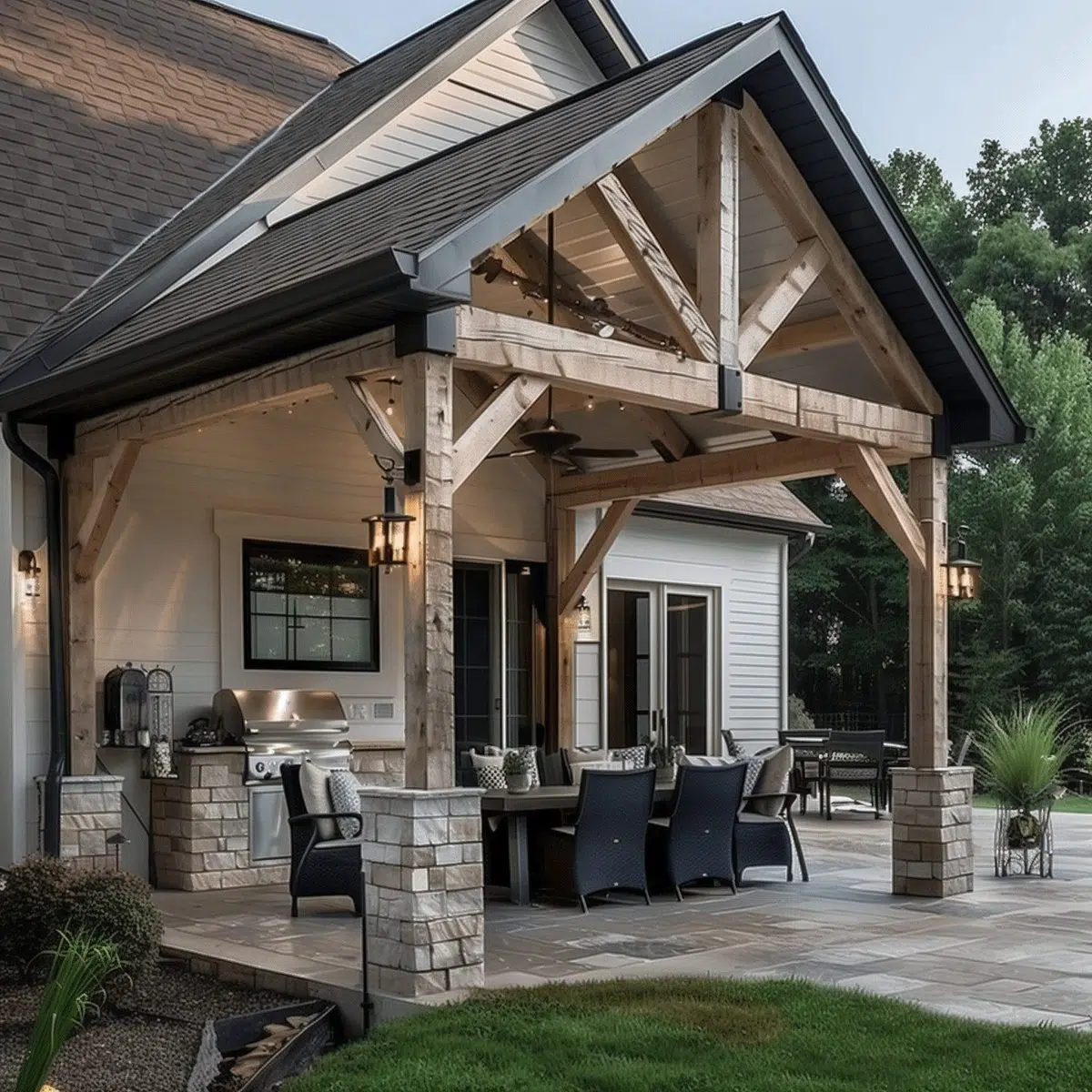 Gable Roof Pavilion with Built In Outdoor Kitchen