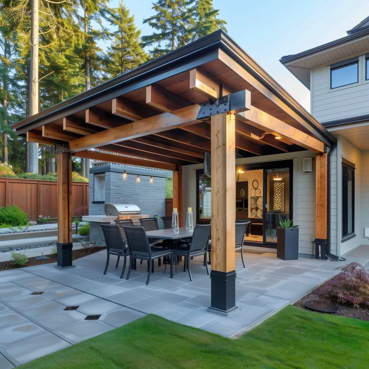 Modern Cedar Pavilion with Integrated Barbecue