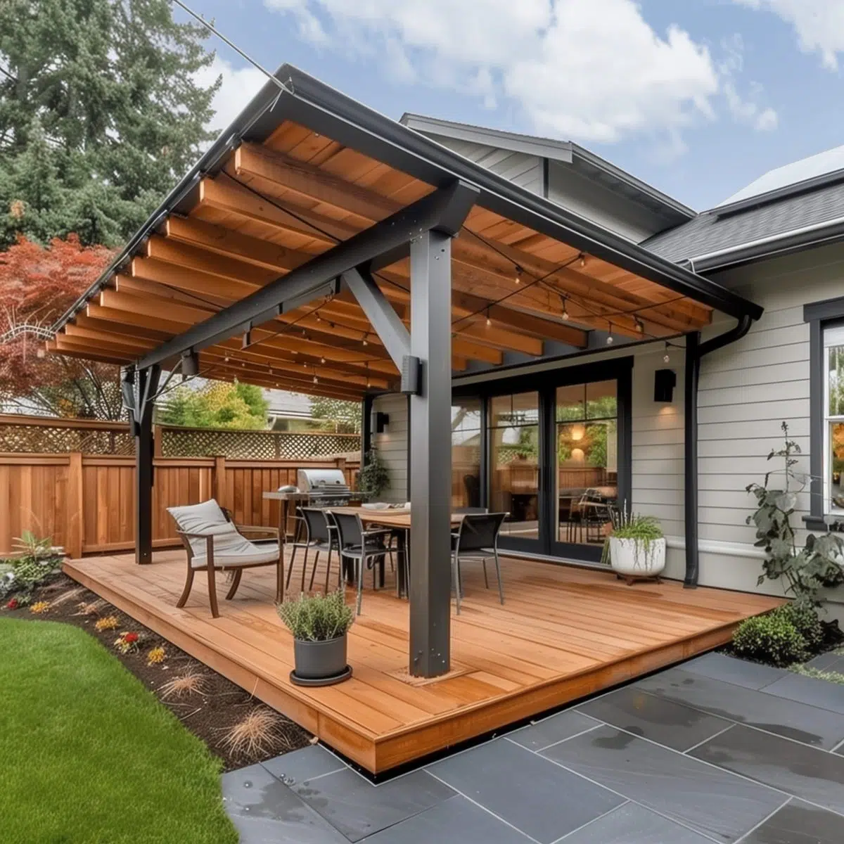Attached Slanted Deck Shelter with Black Frame