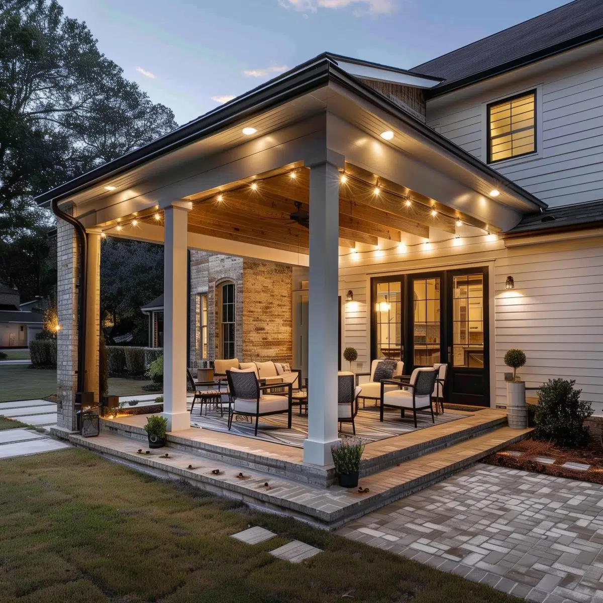 Wrap Around Deck Extension with String Lights