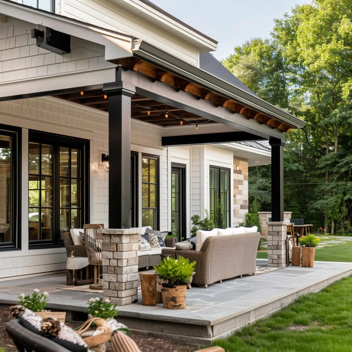 Low Slope Roof Deck with Brick Base Columns