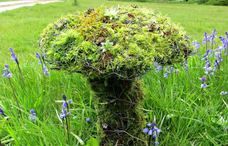 25 DIY Garden Art Sculptures to Add Personality to Your Yard 10 Wire Mesh Moss Mushroom