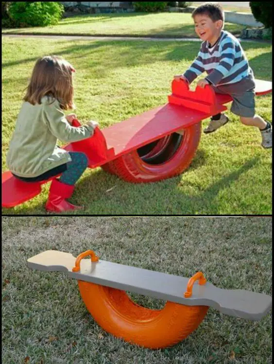 31 DIY Tire Projects That Give Old Tires a Creative New Life 6 DIY Tire Seesaw