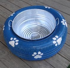 31 DIY Tire Projects That Give Old Tires a Creative New Life 9 DIY Paw Print Dog Water Bowl Holder