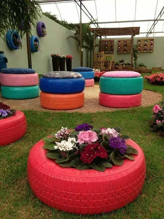 31 DIY Tire Projects That Give Old Tires a Creative New Life 17 DIY Garden Lounge Stools and Planters
