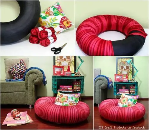 31 DIY Tire Projects That Give Old Tires a Creative New Life 22 DIY Yarn Wrapped Floor Cushion