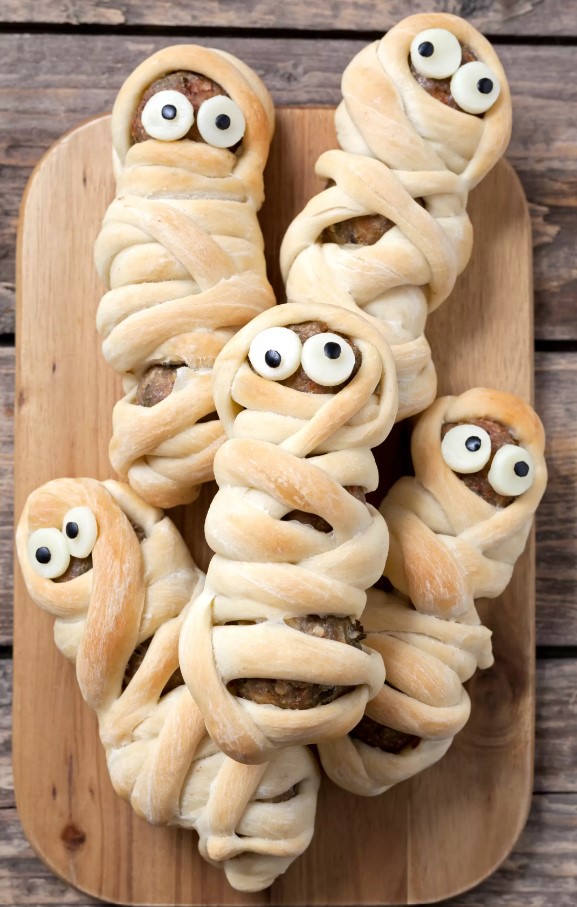 Mummy Wrapped Meatball Skewers