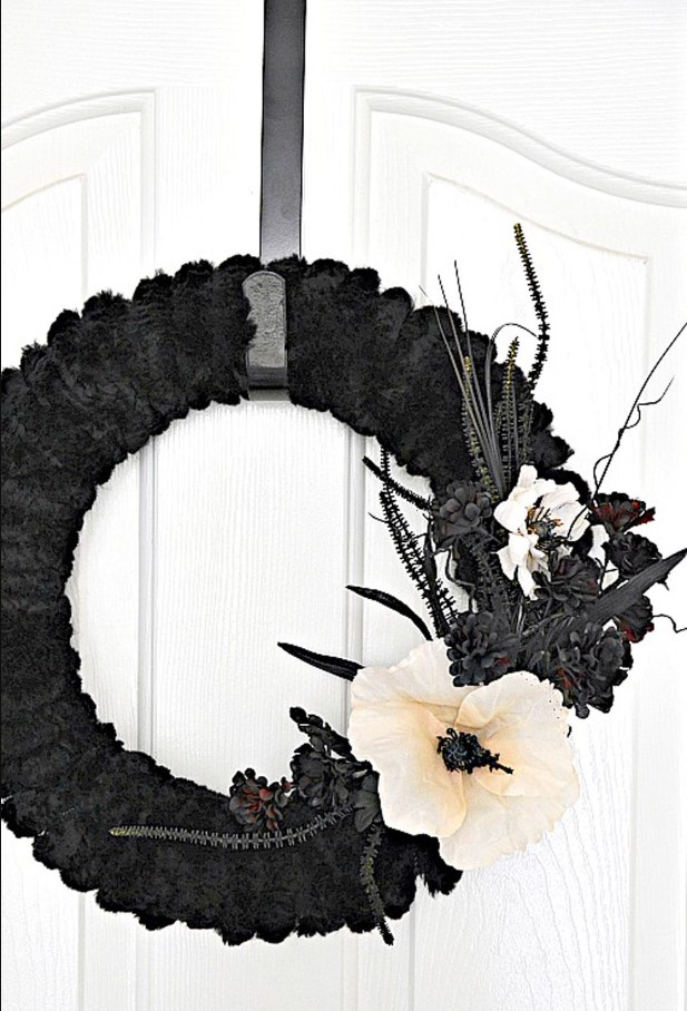 Black Floral Front Door Wreath