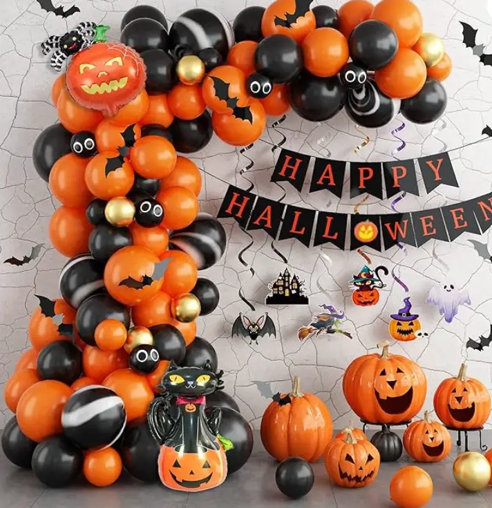 Orange and Black Balloon Arch Backdrop