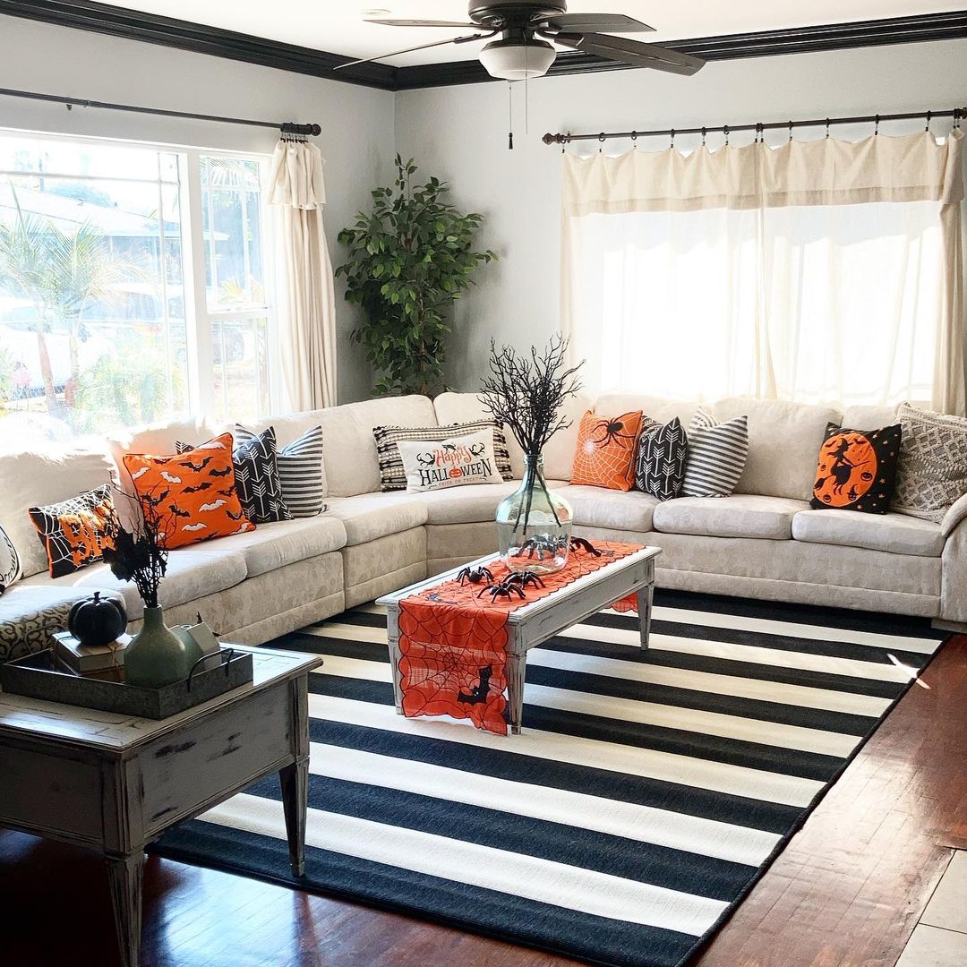 Bold Striped Halloween Living Room