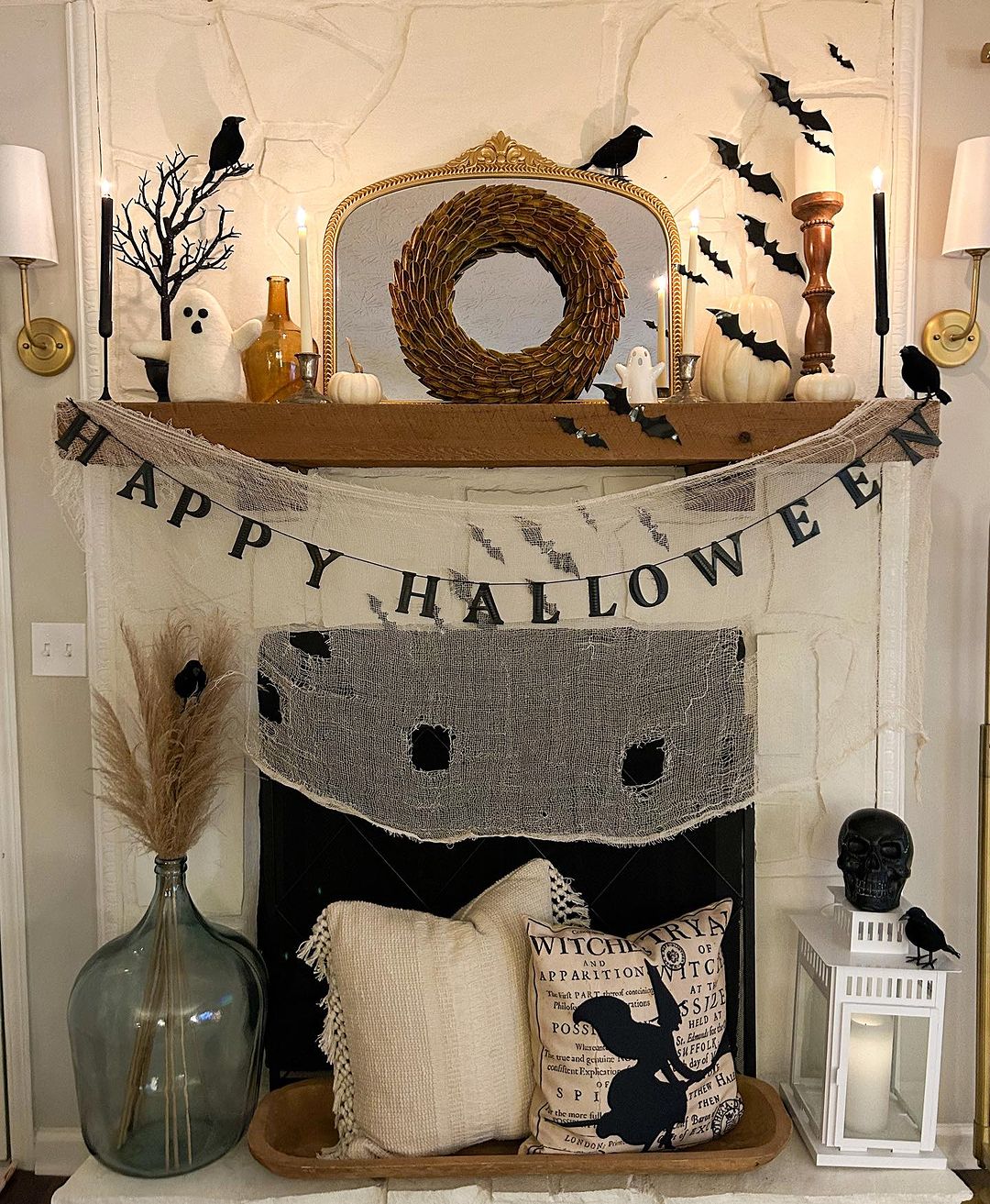 Burlap Banner Rustic Fireplace