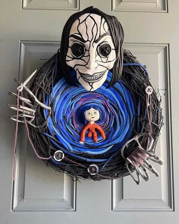 27 Halloween Wreath Ideas to Give Your Front Door a Spooky Touch 2 Coraline Other Mother Portal Wreath