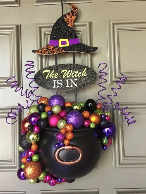 27 Halloween Wreath Ideas to Give Your Front Door a Spooky Touch 9 Cauldron Bubbles Wreath